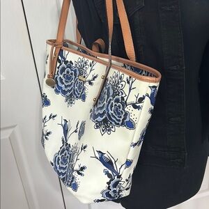Brahmin Floral Blue and White Tote Bag